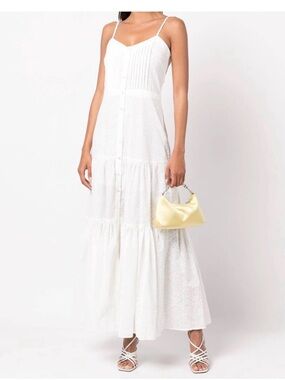 Brand NWT Veronica Beard Alondra White eyelet Tiered Spaghetti-Strap Maxi Dress